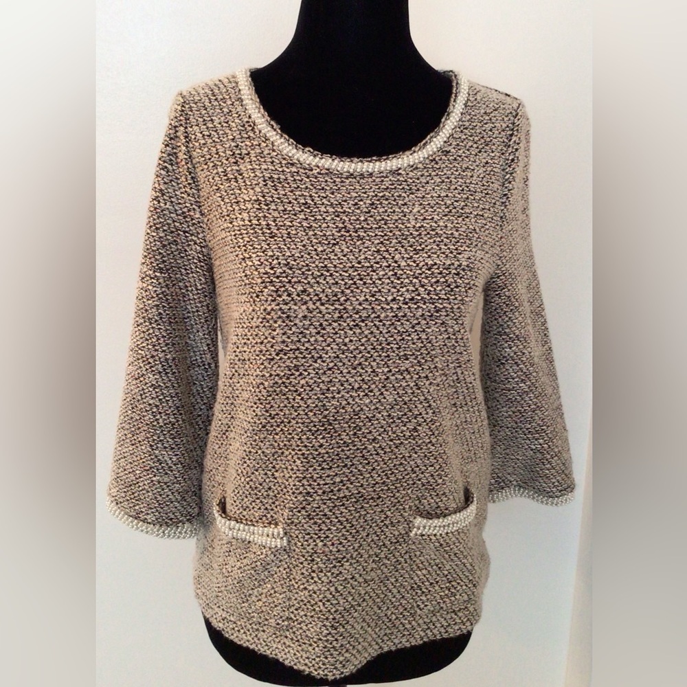 MEADOW RUE Tweed Polyblend Top 3/4 Sleeves - Small